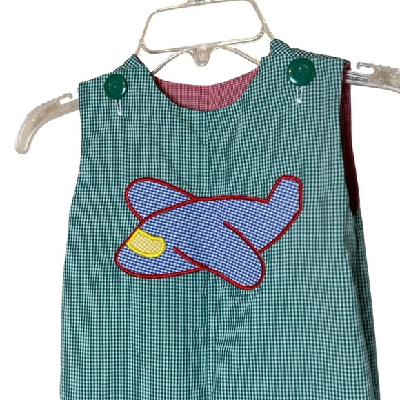 Le Za Me Boys 9M Longall Reversible Jumper Red Plaid Christmas Tree Green Plane - Picture 9 of 9